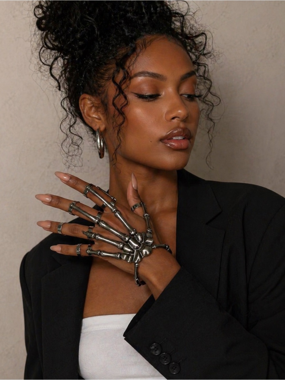 Silver Skeleton Hand Armor Bracelet - Gothic Statement